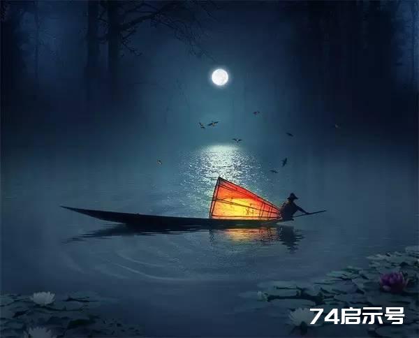 PS合成 唯美月夜渔舟场景