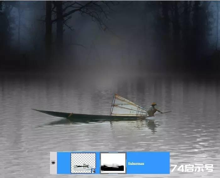 PS合成 唯美月夜渔舟场景