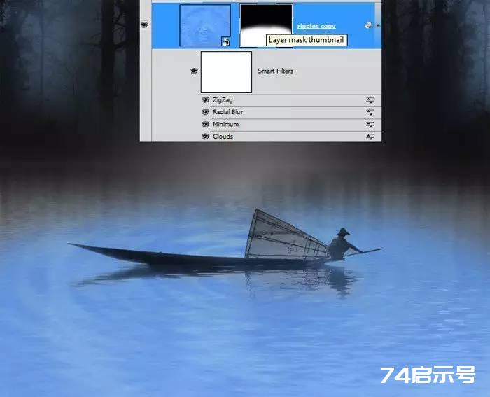 PS合成 唯美月夜渔舟场景