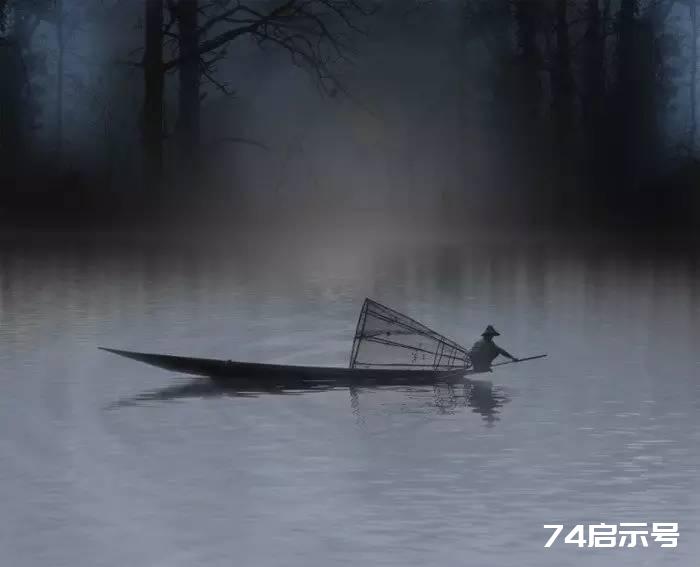 PS合成 唯美月夜渔舟场景