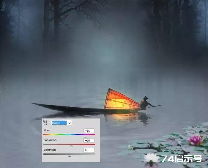PS合成 唯美月夜渔舟场景