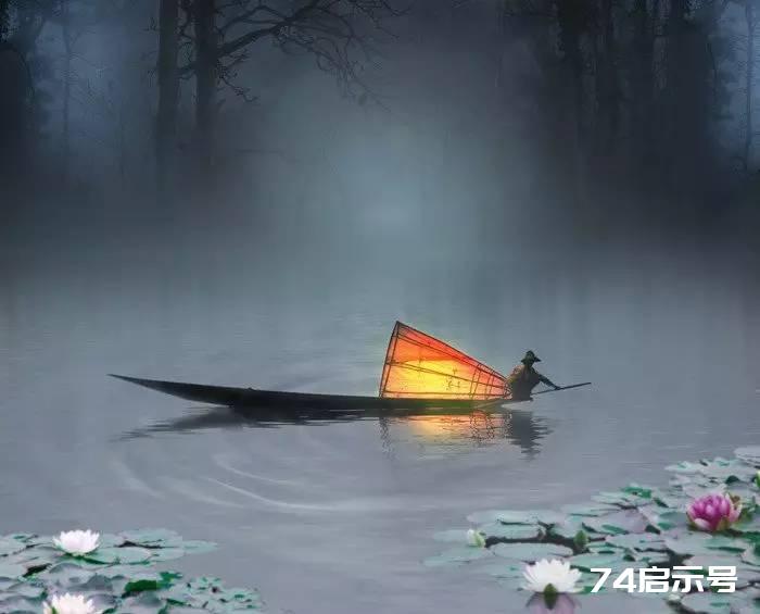 PS合成 唯美月夜渔舟场景