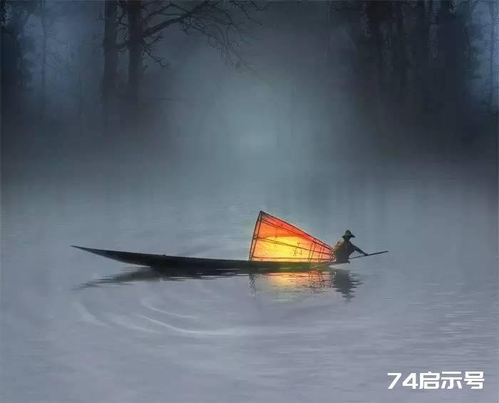 PS合成 唯美月夜渔舟场景