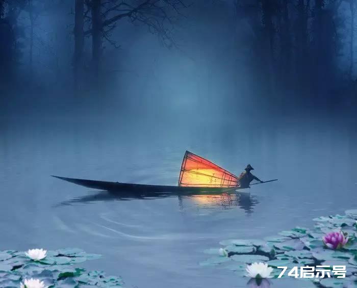PS合成 唯美月夜渔舟场景