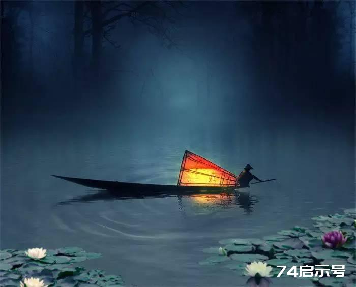 PS合成 唯美月夜渔舟场景