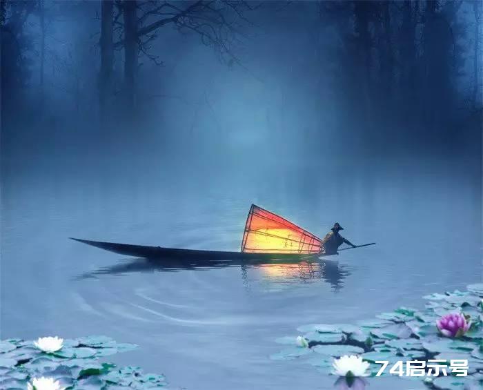 PS合成 唯美月夜渔舟场景