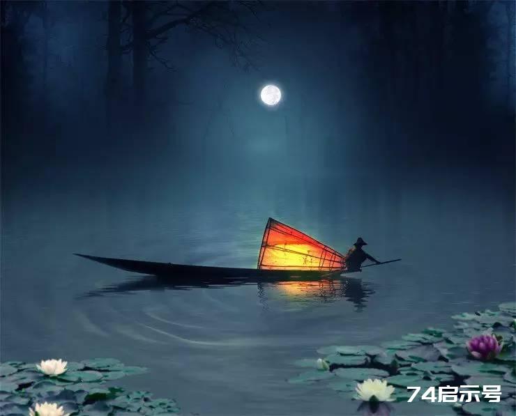 PS合成 唯美月夜渔舟场景