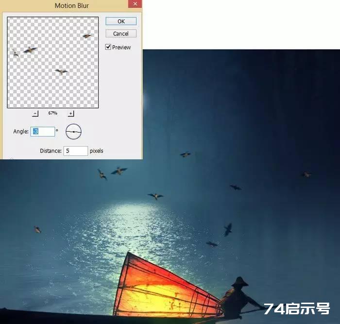 PS合成 唯美月夜渔舟场景