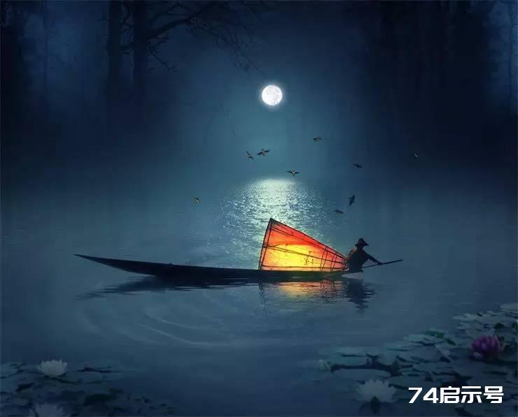 PS合成 唯美月夜渔舟场景
