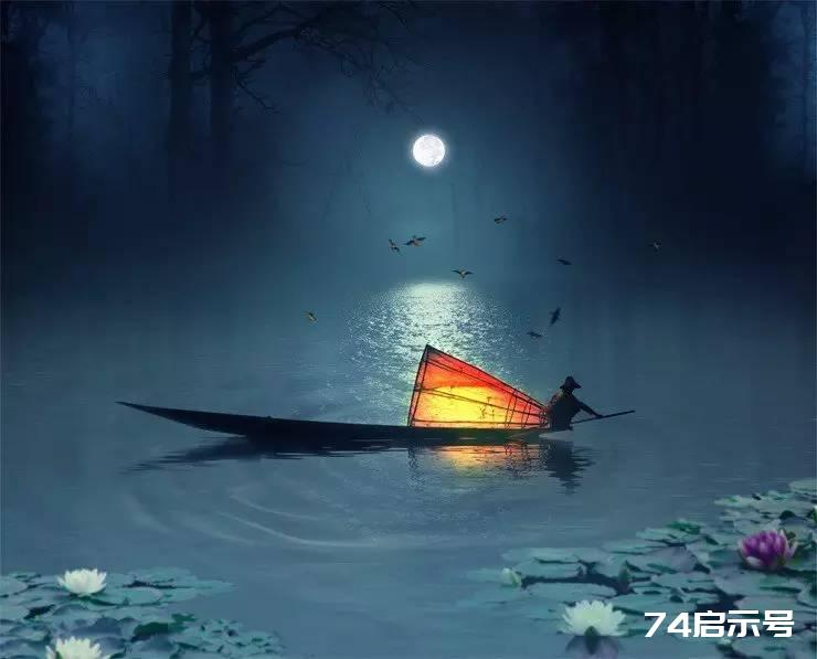 PS合成 唯美月夜渔舟场景