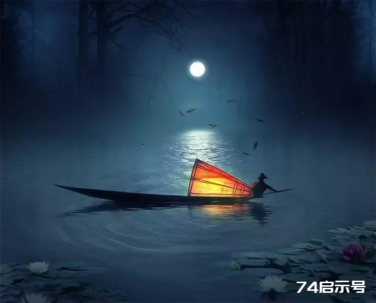 PS合成 唯美月夜渔舟场景