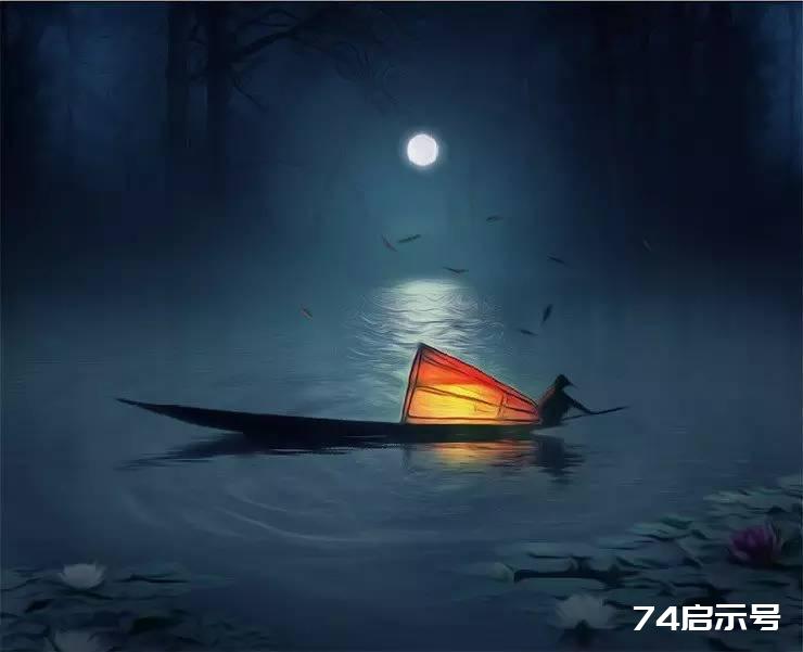 PS合成 唯美月夜渔舟场景