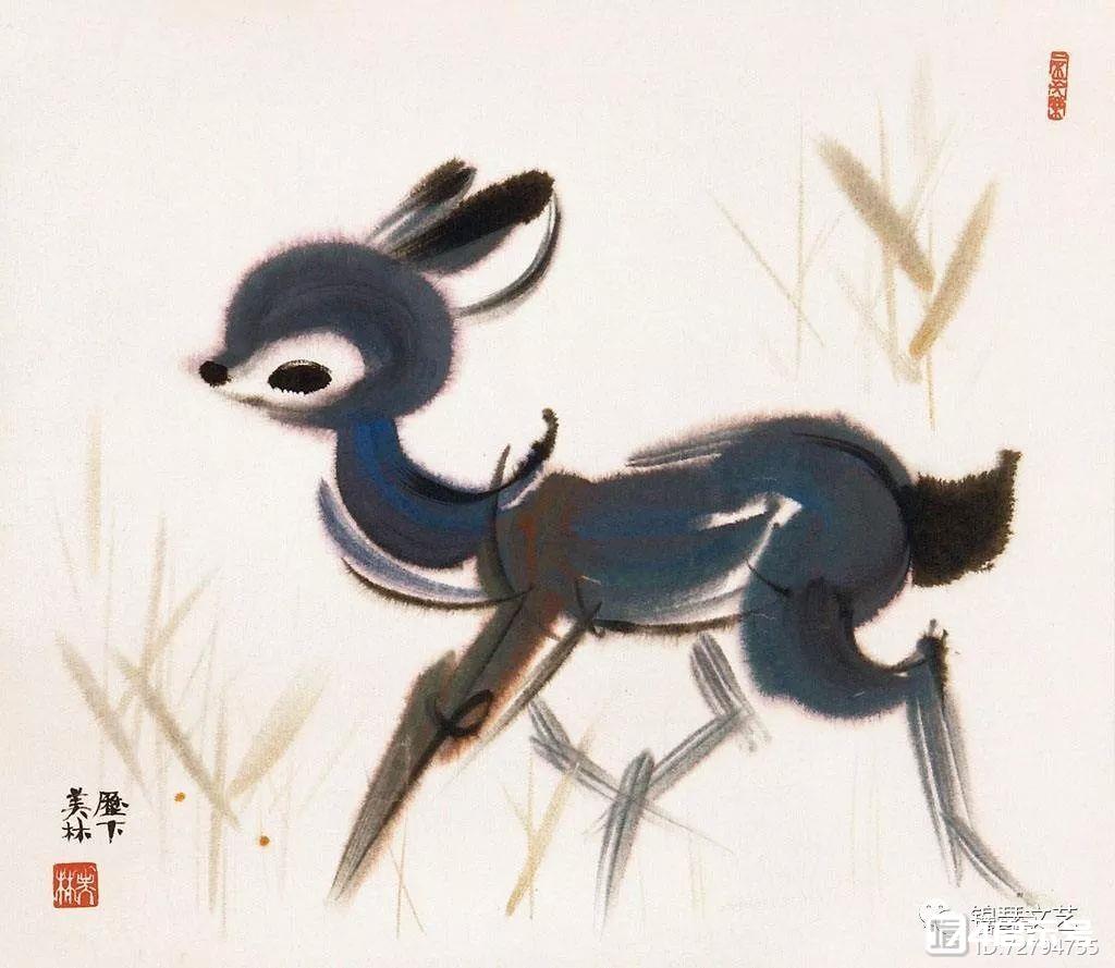 韩美林画鹿，几笔勾出极致之美，有动画片的感觉，网友：像袋鼠