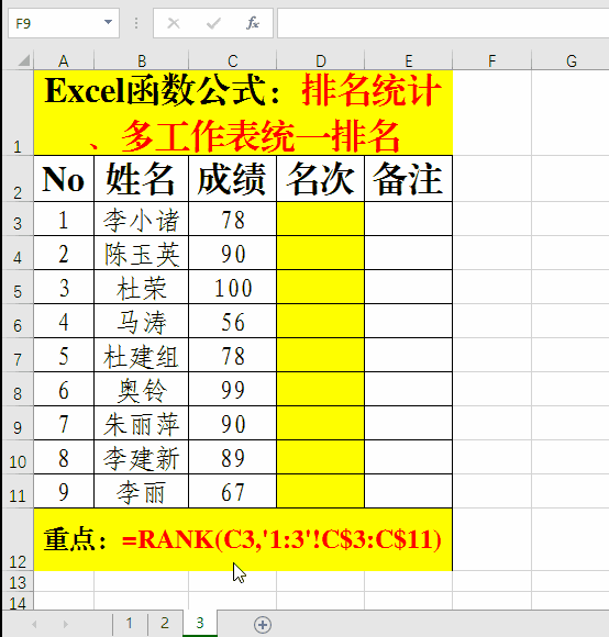 Excel函数公式：排名统计公式大全!!!