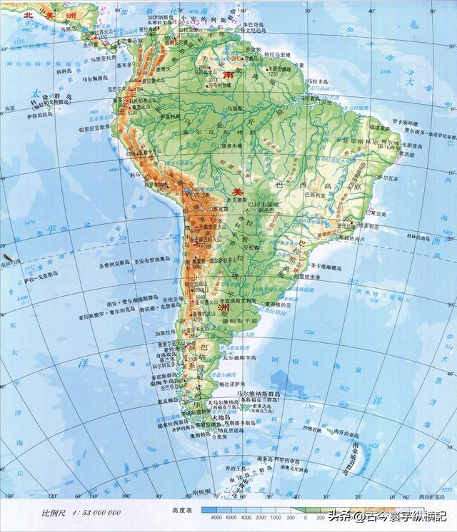北美洲、南美洲、大洋洲各国地形图