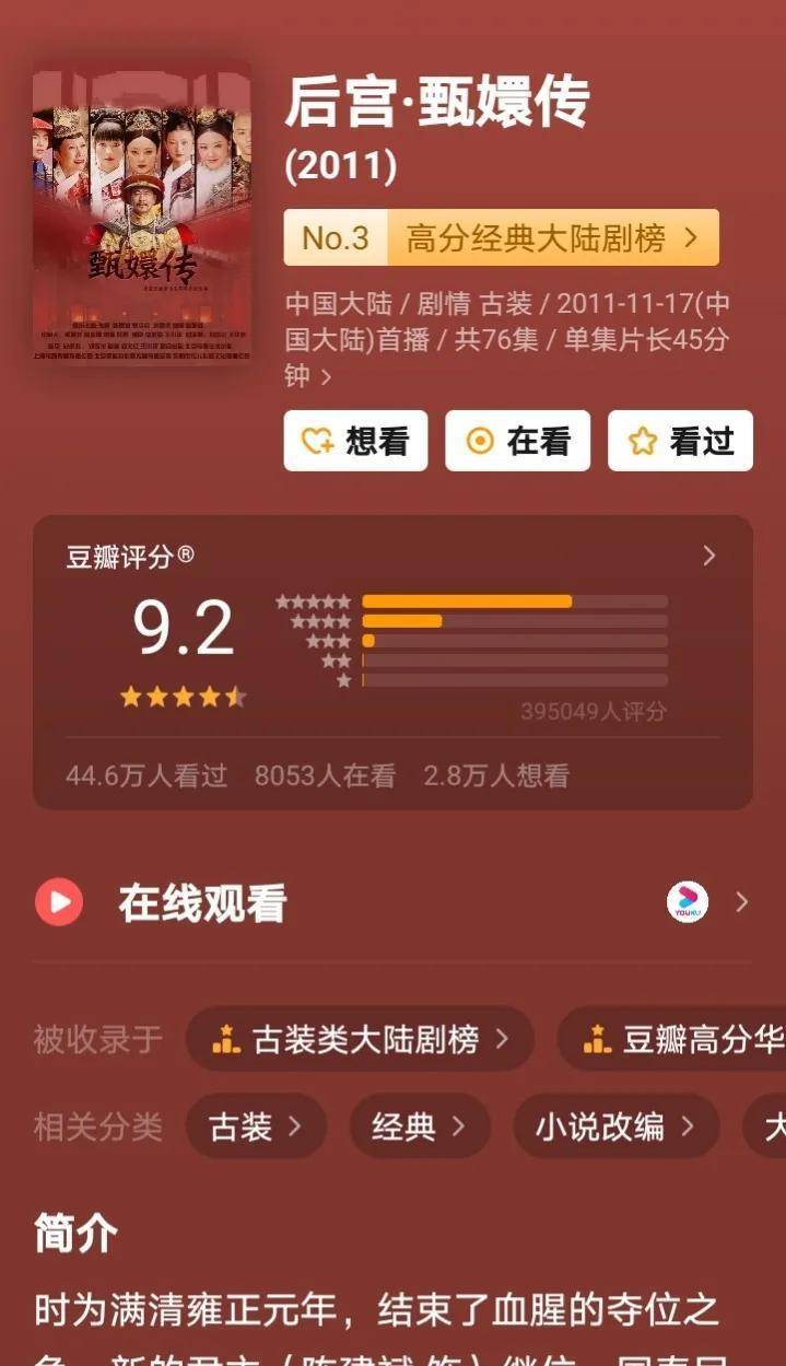 《美人心计》评7.6，《甄嬛传》9.2，宫斗剧美人比甄嬛差这么多？