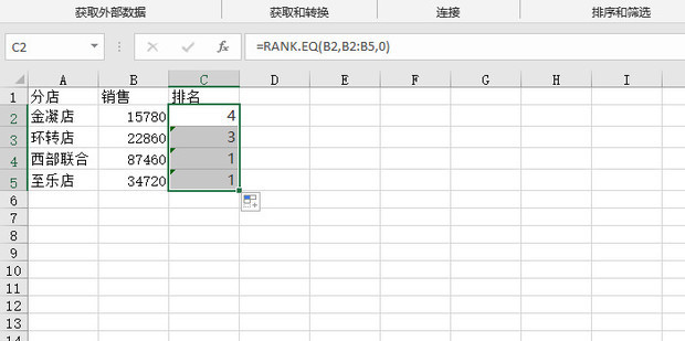 Excel函数详解：[183]RANK.EQ函数用法