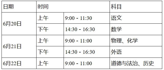 2023年武汉中考时间公布