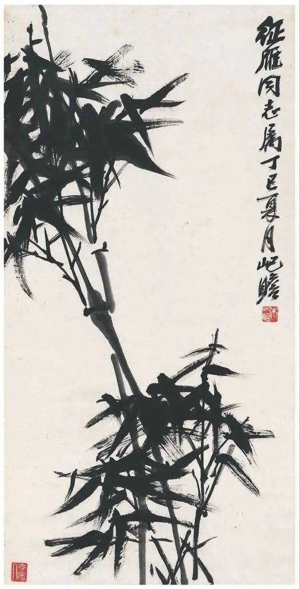 百岁老画师画竹，笔墨雄劲