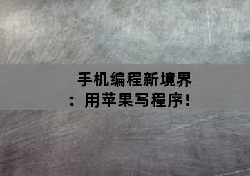 手机编程新境界:用苹果写程序! 手机编程新境界:用苹果写程序!