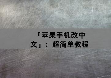「苹果手机改中文」：超简单教程