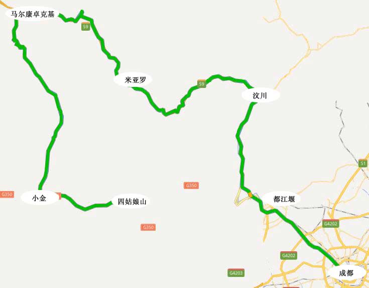 四姑娘山自驾线路三：(藏羌风情线，全程约