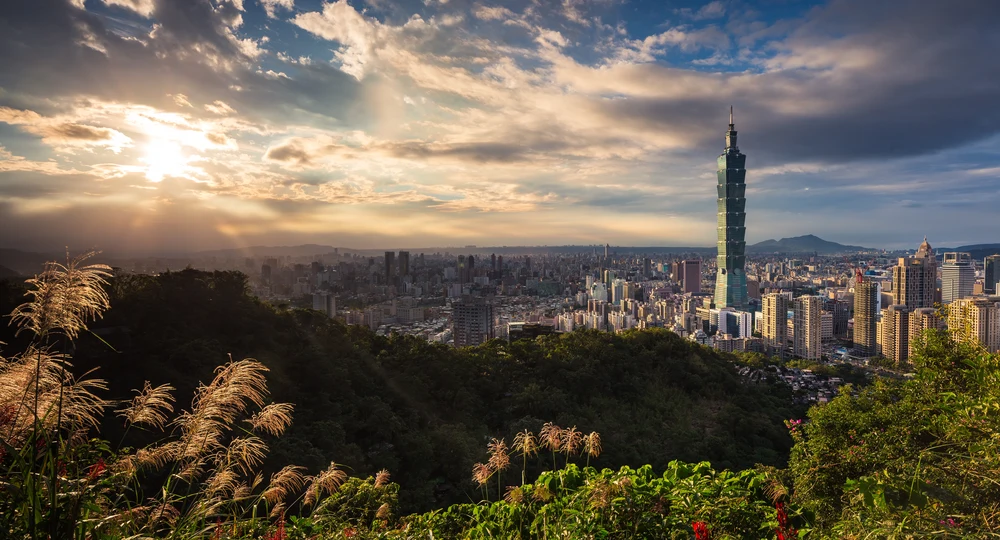 Sunrise view and the buildings in Taiwan