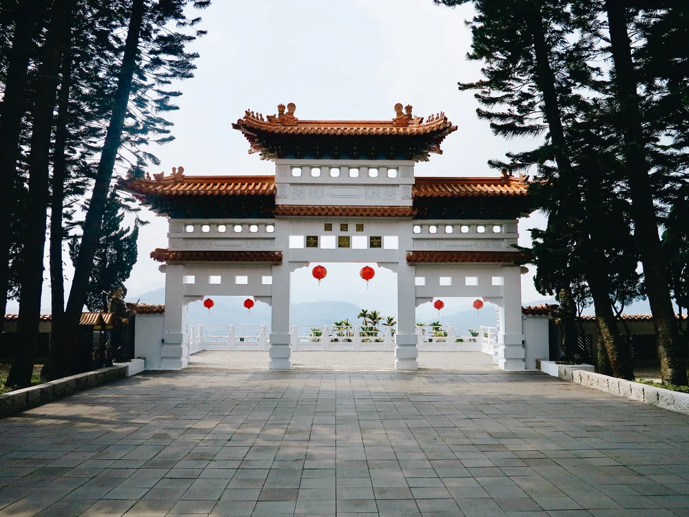 White and brown temple-like stands