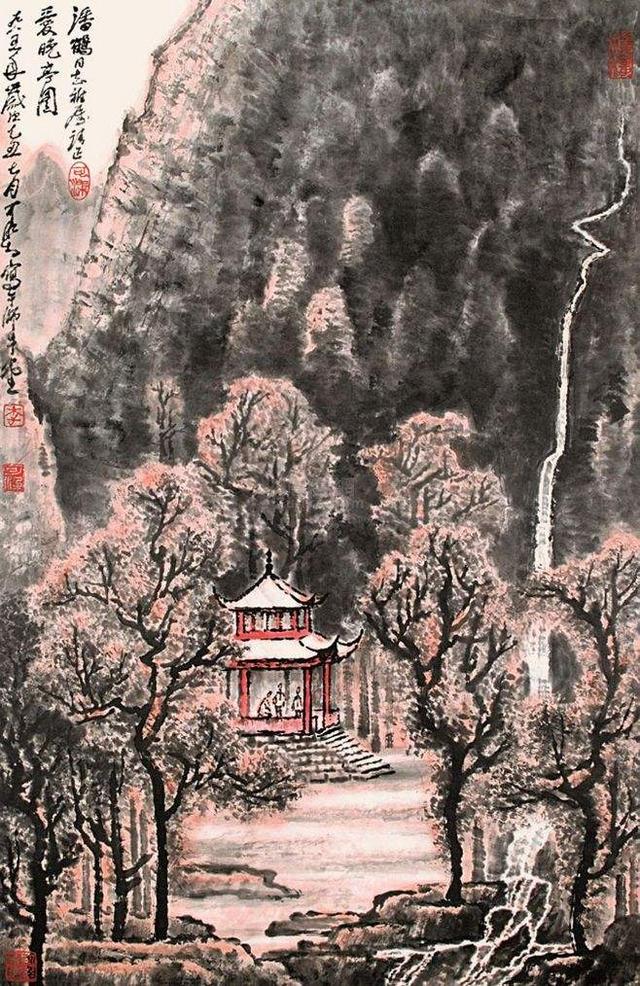 简述李可染大师的山水画《万山红遍层林尽染》是如何画成的？