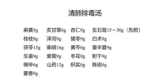 清肺排毒汤处方（图片来源：中医药管理局）