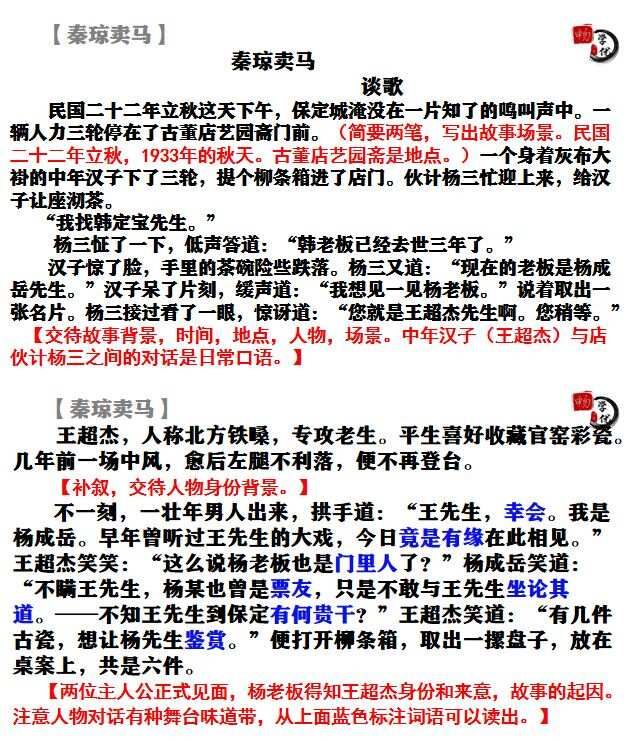 2021年全国乙试卷《秦琼卖马》真题解析